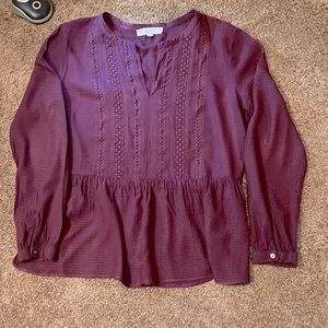 LOFT BLOUSE. SIZE MEDIUM. BEAUTIFUL SHADE BURGUNDY/PURPLE. L/S.  LIKE NEW. EUC